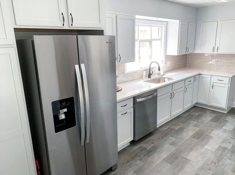 refrigerator cabinet Borowske Builders remodeling work white cabinet